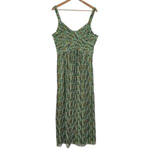 New Directions Green Printed Pintucked Fit & Flare Plus Size Fall Midi Dress 18